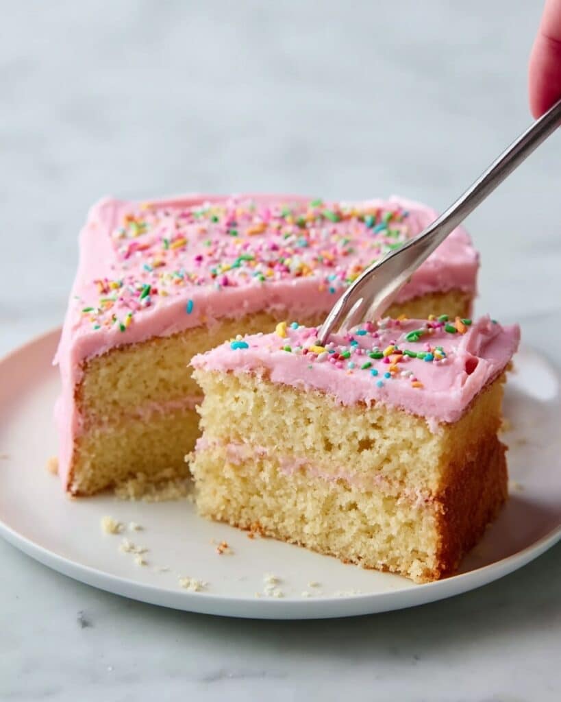 Cortadillo Cake with Creamy Pink Frosting and Nonpareil Sprinkles Recipe