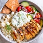 Chicken Tzatziki Bowls with Turmeric Rice and Fresh Veggie Toppings Recipe