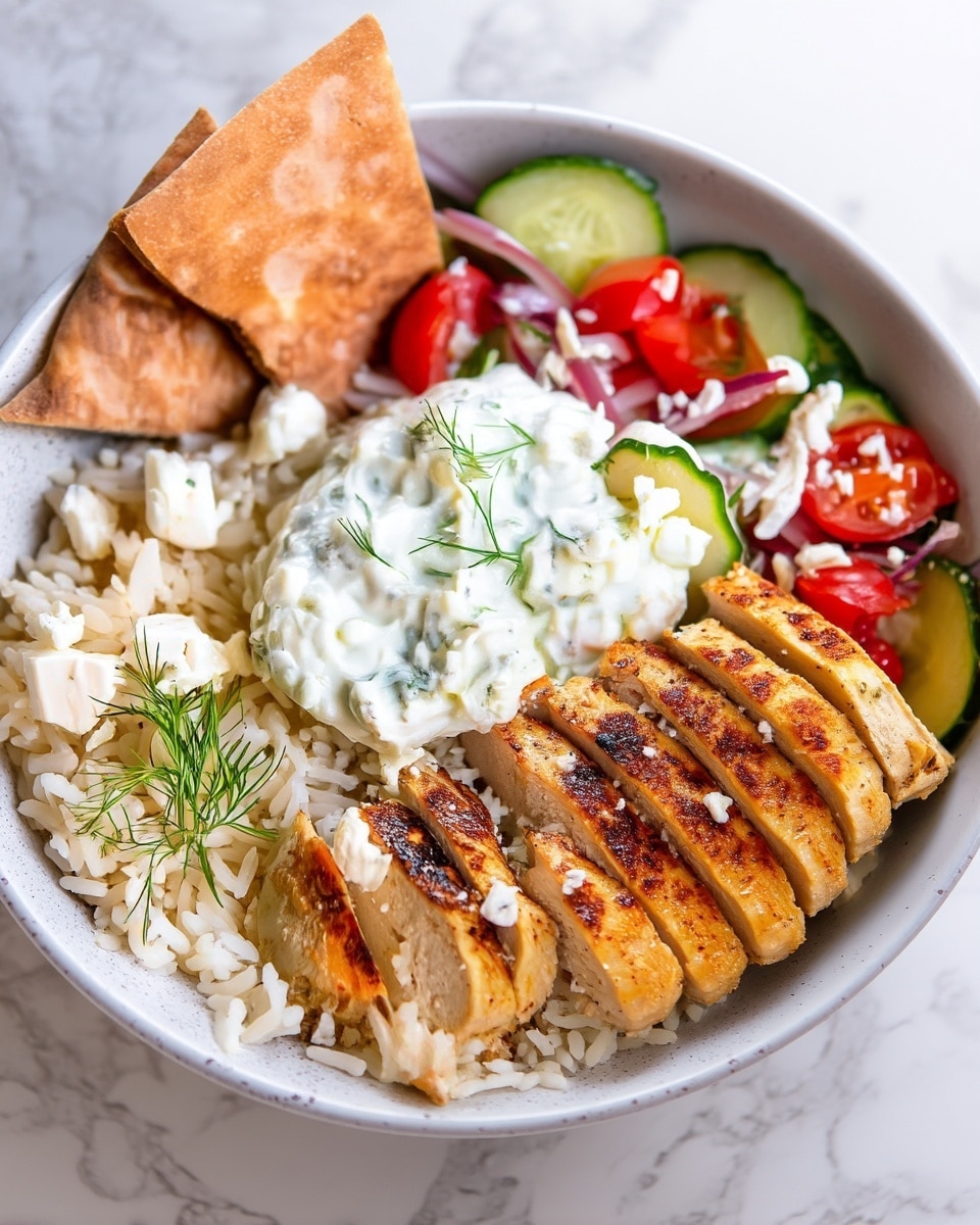 Chicken Tzatziki Bowls with Turmeric Rice and Fresh Veggie Toppings Recipe