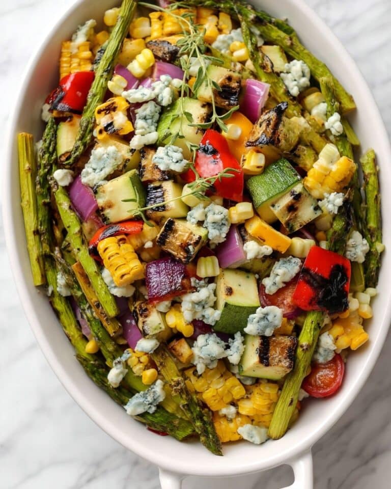 Grilled Vegetable Salad with Lemon Vinaigrette and Blue Cheese Recipe